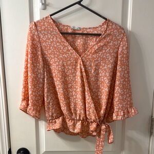 Sienna Sky Orange Flutter Sleeve Wrap Blouse